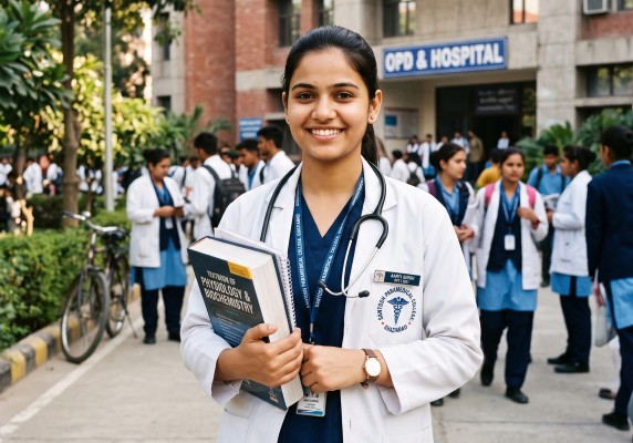 Students at SKM Institute of Health Sciences and Research common area, Birbhum
